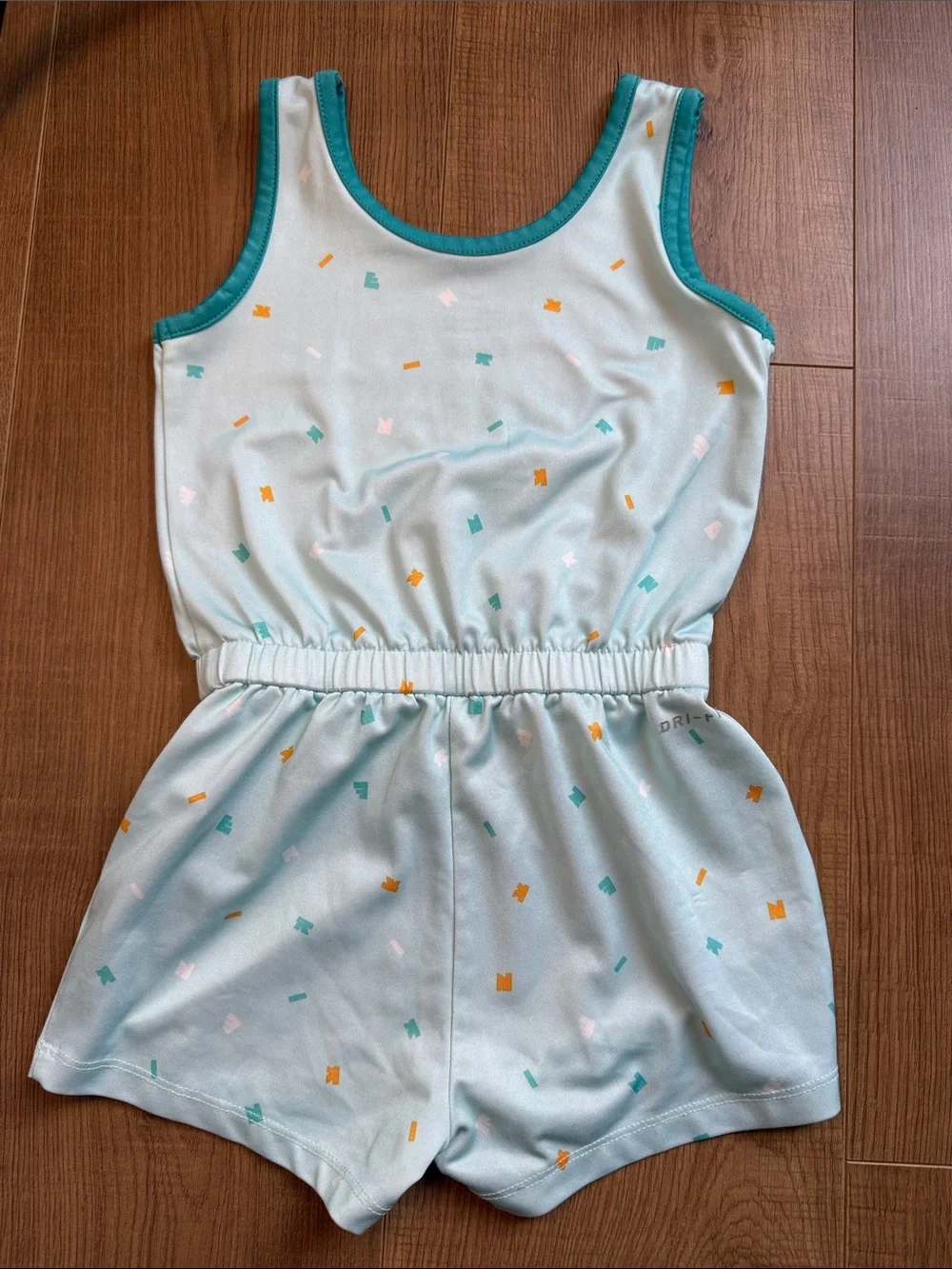 Nike Teal & White Girls' Graphic Tank Romper with Orange Accents